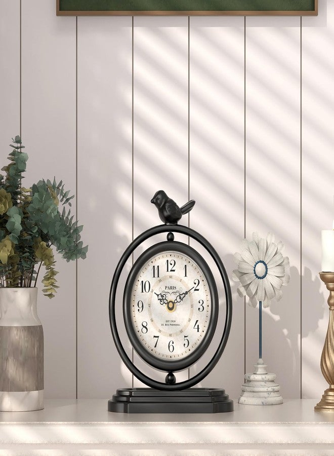 ChimeTide Black Vintage Table Clock with Bird, European Retro Style Mantel Clocks, Desk and Shelf Decor Clock, for Living Room, Farmhouse, Bedside, Bedroom, Gift (7.9" H x 6.3" W) - Image 5